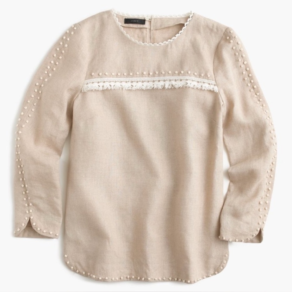 J. Crew embroidered linen top cream size 16T‎ - Picture 2 of 7